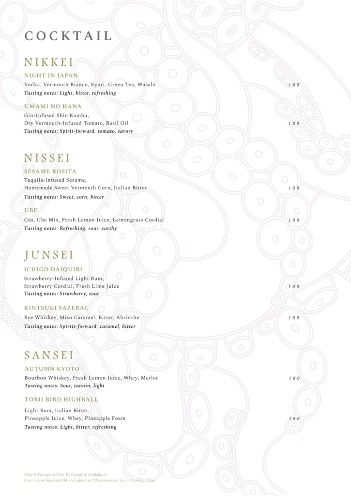 henshin bar jakarta menu