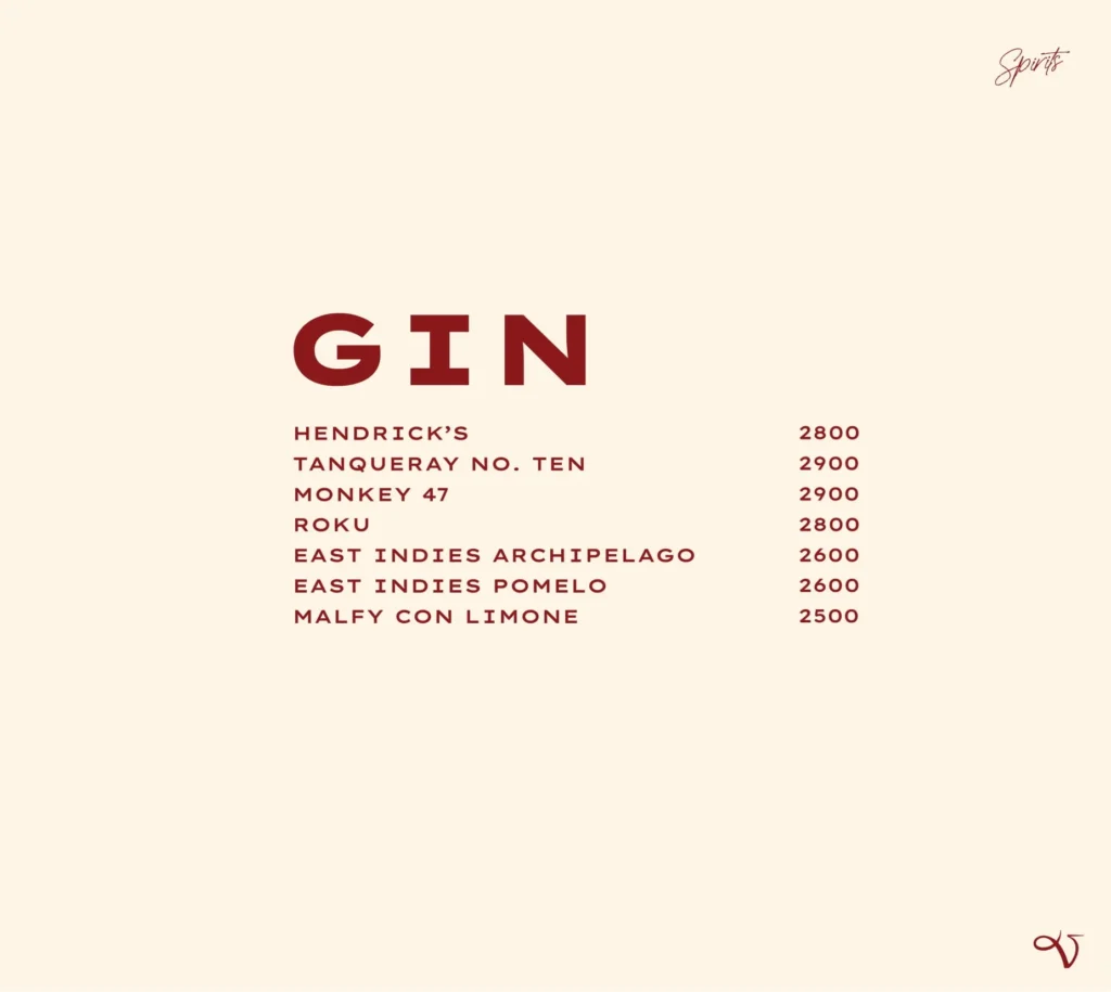 Velvet Social Club Jakarta Menu