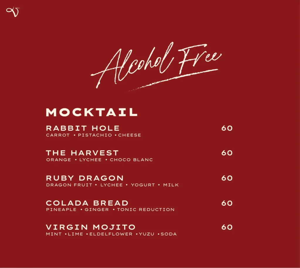 Velvet Social Club Jakarta Menu
