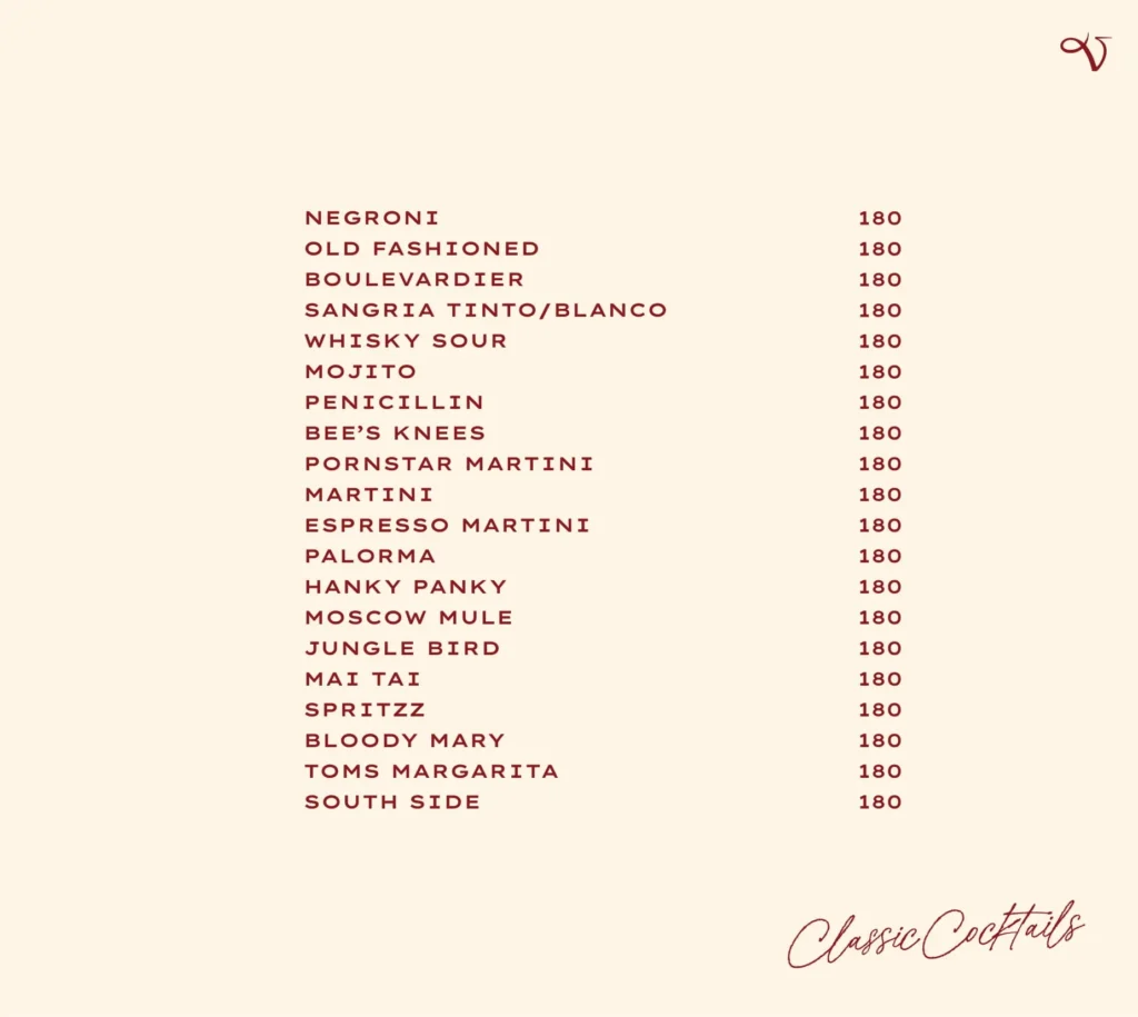 Velvet Social Club Jakarta Menu
