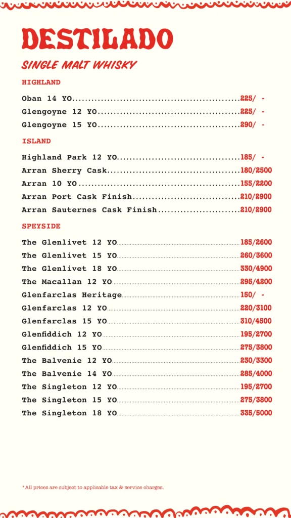 Cantinero Bar Menu