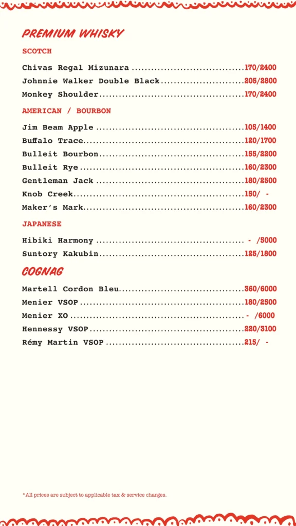 Cantinero Bar Menu