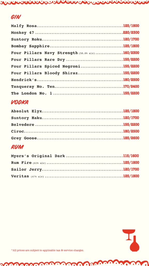 Cantinero Bar Menu