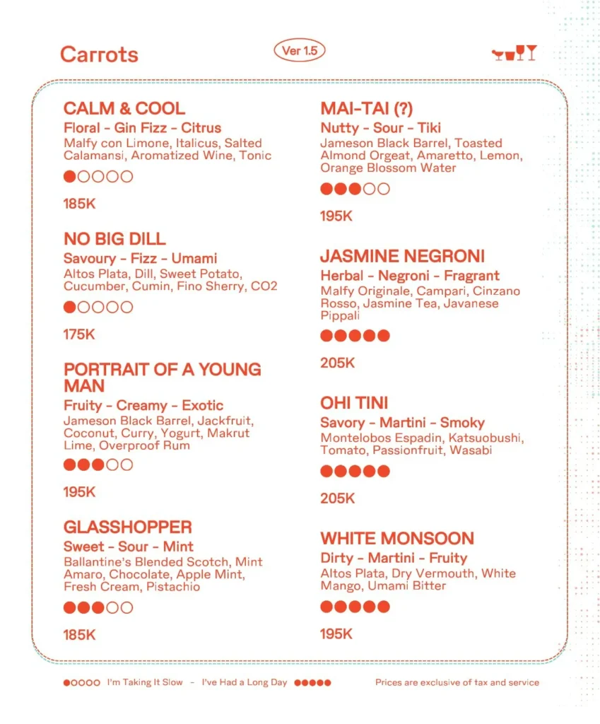 Carrots Bar SCBD Jakarta Menu