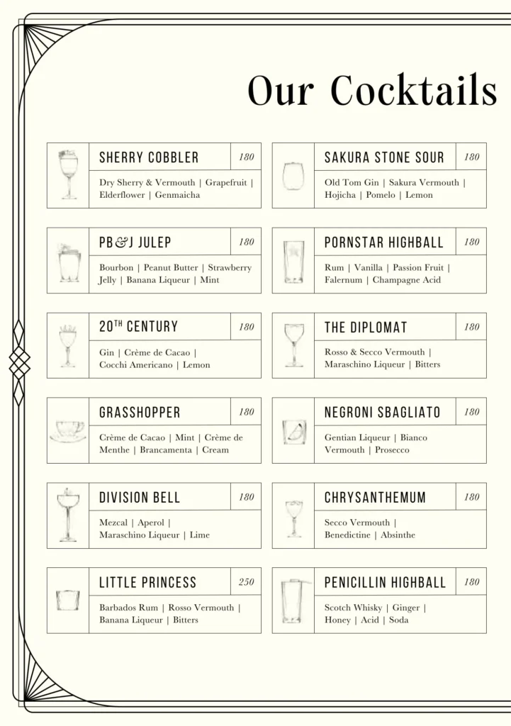 bar pantja jakarta menu