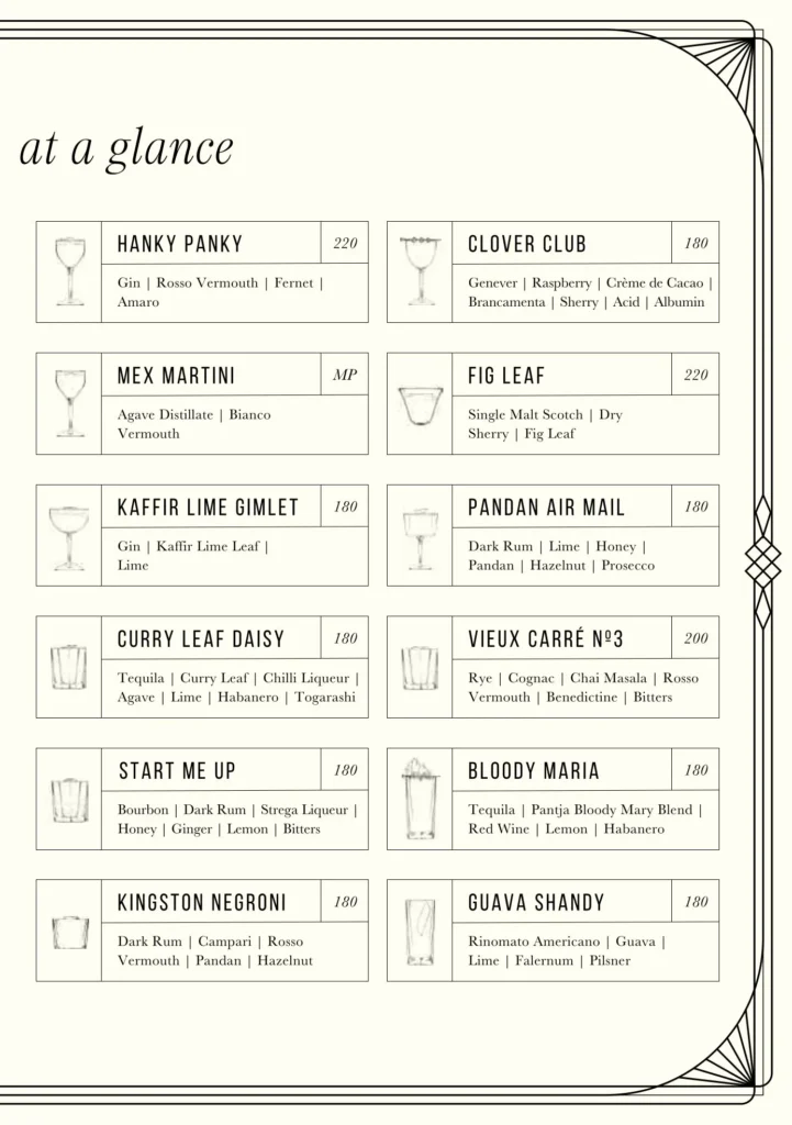 bar pantja jakarta menu